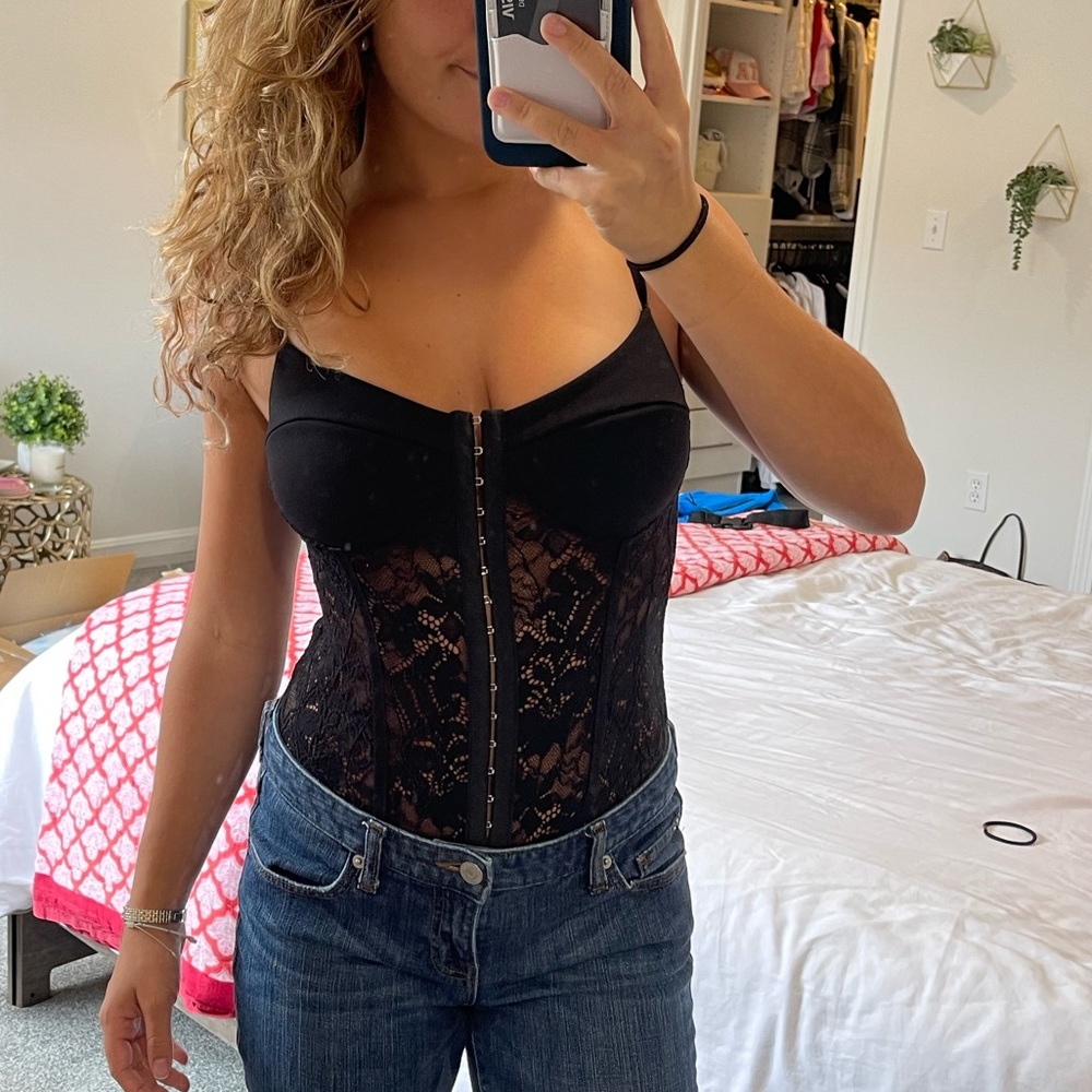 Free People Black Lace Bodysuit